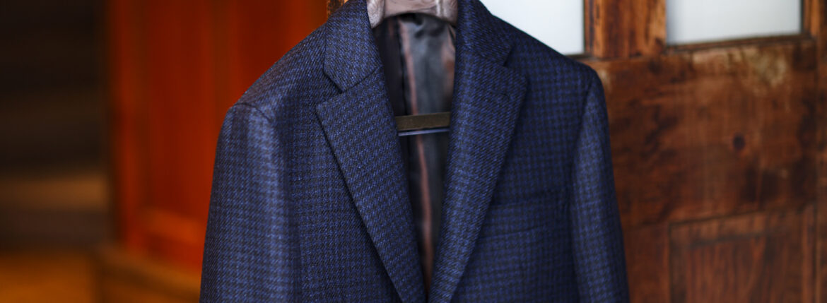 Sartoria Curvarti BESPOKE CERRUTI OXYGEN WINTER VIRGIN WOOL and SILK SINGLE BREASTED JACKET NAVY HOUNDTOOTH 2025 サルトリア・クルヴァルティ ビスポーク ヴァージンウール シルク シングルブレステッド ジャケット ネイビーハウンドトゥース 2025秋冬 愛知 名古屋 Alto e Diritto altoediritto アルトエデリット