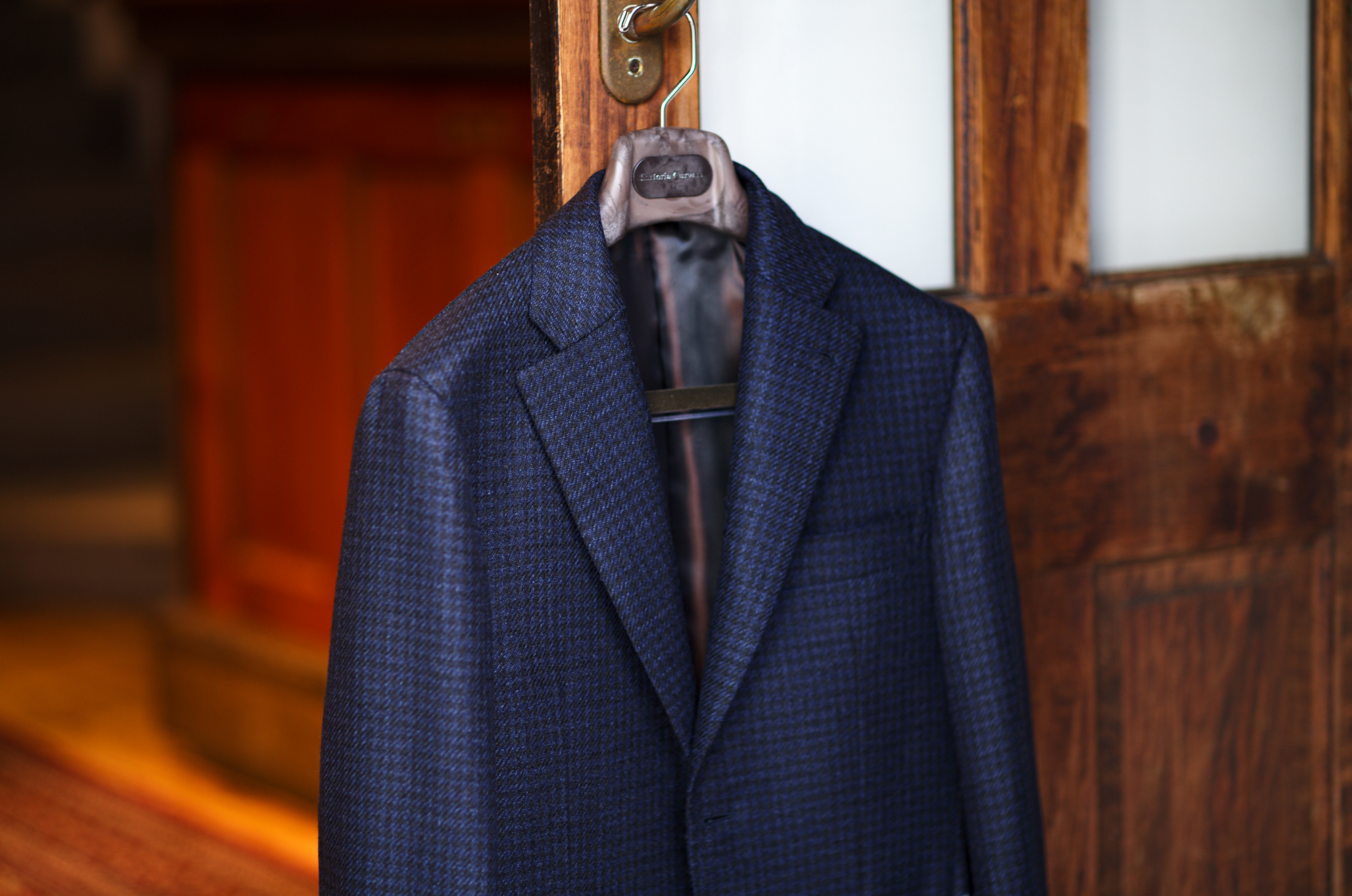 Sartoria Curvarti BESPOKE CERRUTI OXYGEN WINTER VIRGIN WOOL and SILK SINGLE BREASTED JACKET NAVY HOUNDTOOTH 2025 サルトリア・クルヴァルティ ビスポーク ヴァージンウール シルク シングルブレステッド ジャケット ネイビーハウンドトゥース 2025秋冬 愛知 名古屋 Alto e Diritto altoediritto アルトエデリット