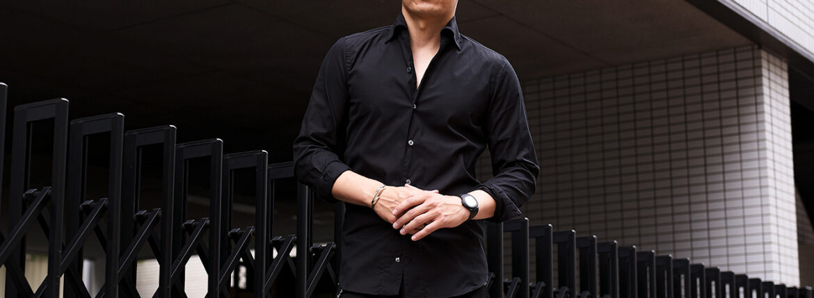 Finamore (フィナモレ) SEUL ITALIAN COLOR STRETCH COTTON SHIRTS ストレッチコットン ワンピースカラー シャツ BLACK (ブラック・5) made in italy (イタリア製) 2025 愛知 名古屋 Alto e Diritto altoediritto アルトエデリット