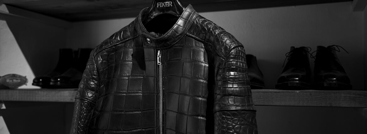 FIXER(フィクサー) F2 CROCODILE(エフツー クロコダイル) SINGLE RIDERS Mat Crocodile マットクロコダイル エキゾチックレザー シングルライダース ジャケット BLACK(ブラック) 【Special Special Special Model】愛知 名古屋 Alto e Diritto altoediritto アルトエデリット スペシャルライダース クロコダイルライダース レザージャケット ライダースジャケット