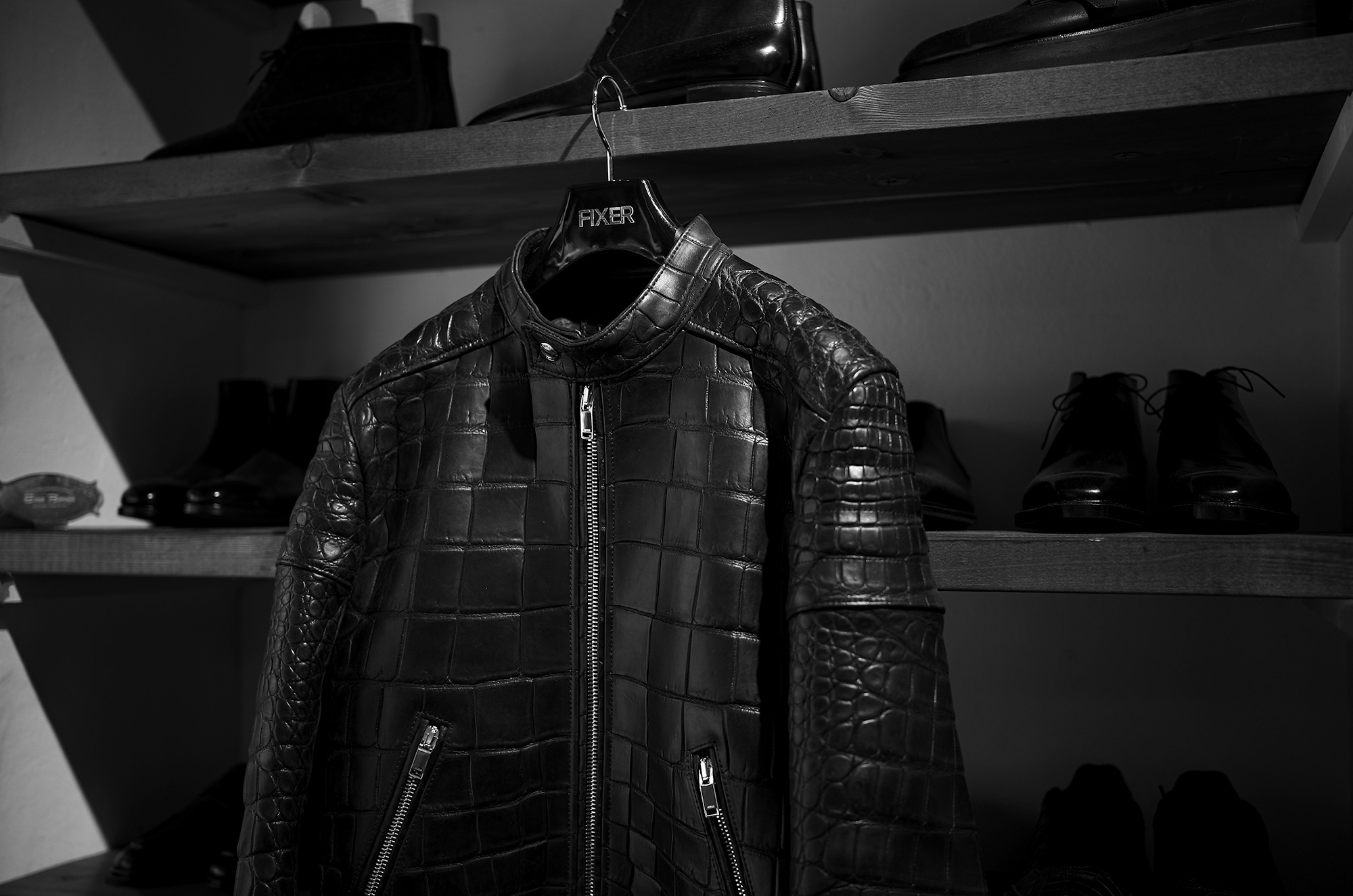FIXER(フィクサー) F2 CROCODILE(エフツー クロコダイル) SINGLE RIDERS Mat Crocodile マットクロコダイル エキゾチックレザー シングルライダース ジャケット BLACK(ブラック) 【Special Special Special Model】愛知 名古屋 Alto e Diritto altoediritto アルトエデリット スペシャルライダース クロコダイルライダース レザージャケット ライダースジャケット