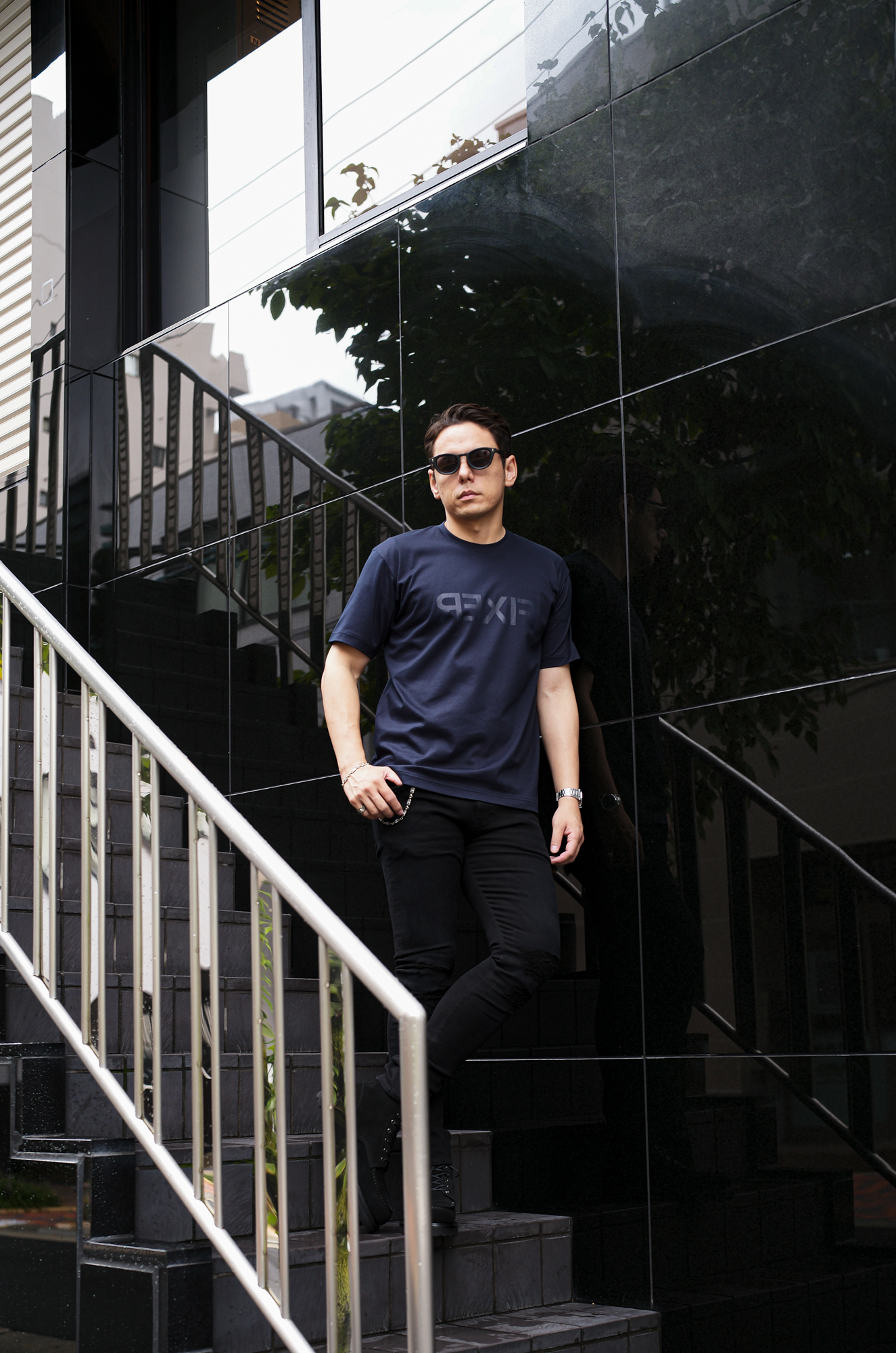 FIXER FTS-03 Reverse Print Crew Neck T-shirt ALL NAVY フィクサー リバースプリント Tシャツ オールネイビー 愛知 名古屋 Alto e Diritto altoediritto アルトエデリット