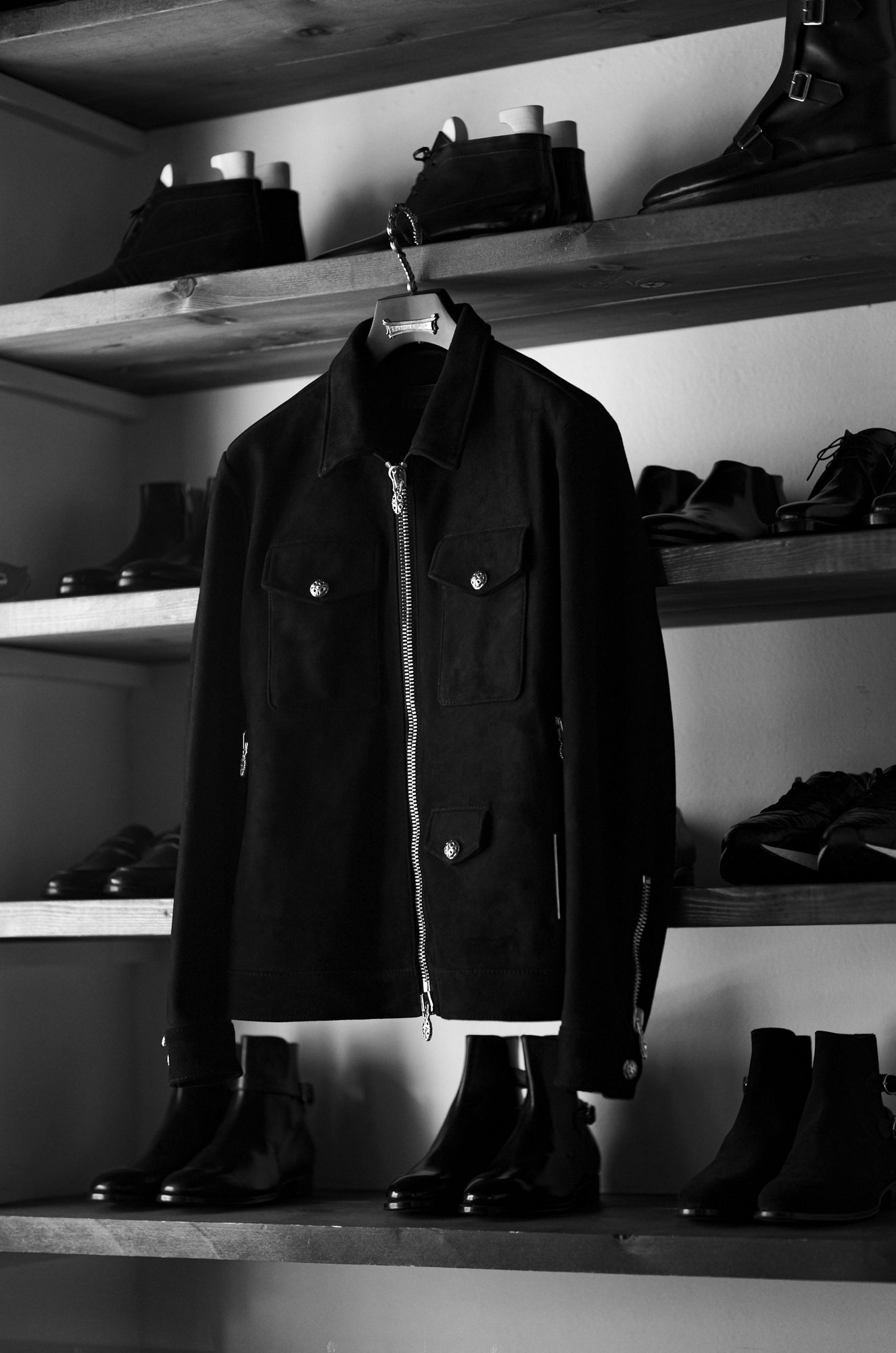 Balvenie Wilhelm "No.05" TRACKER JACKET 925 SILVER DEER OIL BACK SUEDE LEATHER BLACK バルヴェニー ヴィルヘルム ナンバーファイブ トラッカージャケット ライダース 925シルバー  ディア オイル バック スウェード レザージャケット ライダースジャケット 愛知 名古屋 Alto e Diritto altoediritto アルトエデリット