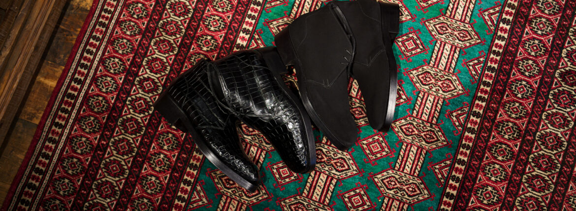 ENZO BONAFE ART.3369 Chukka boots エンツォボナフェ チャッカブーツ クロコダイル スーパーバック スエード ブラック 愛知 名古屋 Alto e Diritto altoediritto アルトエデリット