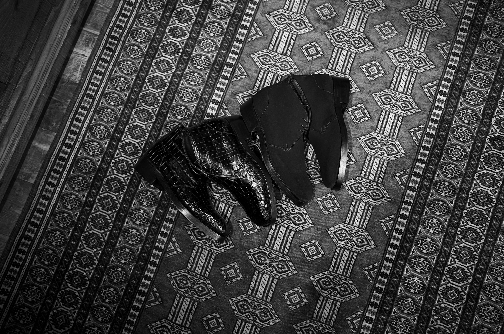 ENZO BONAFE ART.3369 Chukka boots // Heel Sole Custom エンツォボナフェ チャッカブーツ クロコダイル スーパーバック スエード ブラック 愛知 名古屋 Alto e Diritto altoediritto アルトエデリット
