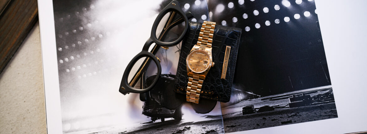 FIXER × CASABLANCA SPECTACLES STIFF 925 SILVER MATTE BLACK / BLACK SMOKE LENS(マットブラック × ブラックスモークレンズ) , MATTE BLACK // Georges de Patricia Cloud Crocodile 18K GOLD // ROLEX DAY-DATE 18238 Champagne Gold Dial 10P Diamond Year 1990 フィクサー サンダーキャット クリップオン ブラック ジョルジュドパトリシア クラウドクロコダイル ロレックス デイデイト シャンパン 1990年代 VINTAGE Alto e Diritto altoediritto アルトエデリット