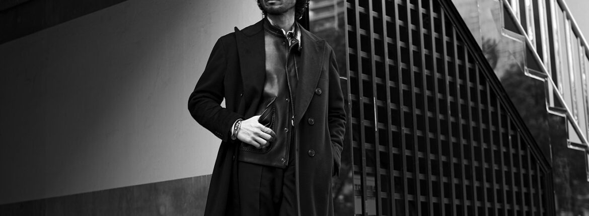 Sartoria Curvarti BESPOKE CASHMERE DOUBLE BREASTED COAT BLACK // AVANTARE CASCIAGO LAMB NAPPA SKIN 0.9mm BLACK // cuervo bopoha Chris DRESS WOOL SLACKS BLACK・99 クエルボ ヴァローナ サルトリア コレクション クリス ウール ドレス パンツ ブラック アヴァンターレ カシャーゴ レザー シングル ライダース ジャケット サルトリア・クルヴァルティ ビスポーク カシミヤ ダブルブレステッド コート 愛知 名古屋 Alto e Diritto altoediritto アルトエデリット