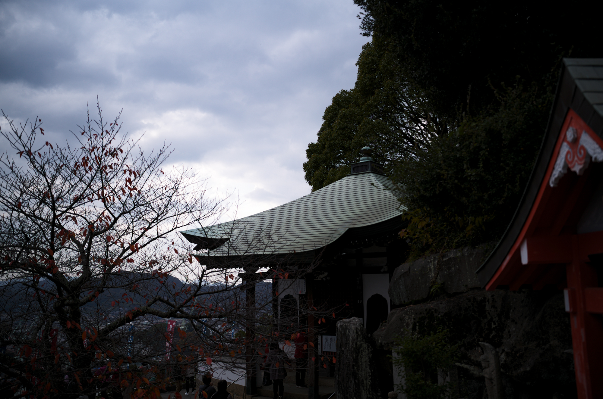 尾道 大宝山 千光寺　〒722-0033　尾道市東土堂町15-1　TEL：0848-23-2310　URL https://senkouji.jp/ 大宝山権現院千光寺は標高140m、尾道港を一望する大宝山の中腹にあり、（大同元年・806年）弘法大師の開基で中興は多田満仲公と伝えられています。珍しい舞台造りの本堂(貞享3年・1686年)は別名「赤堂」とも呼ばれ、林芙美子も放浪記の中で「赤い千光寺の塔が見える」と書いています。大宝山 千光寺は、広島県尾道市の旧市街に位置しています。尾道へのお越しには、自動車、高速乗合バス、新幹線、飛行機が主な交通手段となります。最寄の駅は新幹線『新尾道駅』もしくは在来線『尾道駅』となります。大宝山権現院千光寺は標高140m、尾道港を一望する大宝山の中腹にあり、（大同元年・806年）弘法大師の開基で中興は多田満仲公と伝えられています。開基は平安時代の始め大同元年（806年）で、後に源氏の名将多田満仲の中興と伝えている。境内中央の巨岩「玉の岩」は昔この岩の頂に如意宝珠があって、夜毎に海上を照らしていたのでこの地を「玉の浦」と呼ぶとか。玉の岩の右には朱塗りの本堂、左には龍宮造りの鐘楼を配して、尾道の風光のかなめをなしている。本堂は貞享三年（1686年）の建立で、この地方には珍しい舞台造り、堂内に置かれた須弥壇は応永から永享（1394～1440年）頃の作で、和様に唐様を加味した形式で、ここに安置された本尊は秘仏の千手観世音菩薩。鐘楼の鐘は除夜の鐘でもおなじみのもの「音に名高い千光寺の鐘は一里聞こえて二里ひびく」と俚謡にまでうたわれている。本堂までの長い階段の左右には、かつて若杉慧の「野の仏」にも紹介された古い石仏や除虫菊の創始者上山英一郎翁の頌徳碑や児玉不揺の筆塚などもある。この寺の眺望は我が国随一といわれ山頂から八合目あたりを巡る「文学のこみち」は、尾道の風光を愛でた文人墨客の作品を天然の岩に刻んだ遊歩道である。中国観音霊場第十番札所、備後西国観音霊場第七番札所本尊千手観世音菩薩は聖徳太子の御作と伝えられ、三十三年に一度開帳の秘仏。昔から「火伏せの観音」と称せられ、火難除けに霊験あらたかで、今は諸願成就の観音様としてお詣りが絶えません。尾道は往古より港町として栄え、風光明媚なことから多くの文人墨客が訪れています。中でも頼山陽は「六年重ねて来たる千光寺」と漢詩にも詠んでいます。千光寺にまつわる“尾道で最も有名な伝説”が『玉の岩』伝説です。千光寺の象徴ともいえる“玉の岩”の天頂部には、その昔光る玉がありました。尾道には“玉”にかかわる地名もあり、千光寺の名前の由来もここからきていると聞きます。