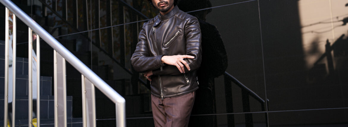 TOM FORD (トムフォード) LEATHER ICON BIKER (レザー アイコン バイカー) カーフレザー セミダブル ライダース ジャケット CHOCOLATE (ブラウン) Made in italy (イタリア製) 2025 愛知 名古屋 Alto e Diritto altoediritto アルトエデリット