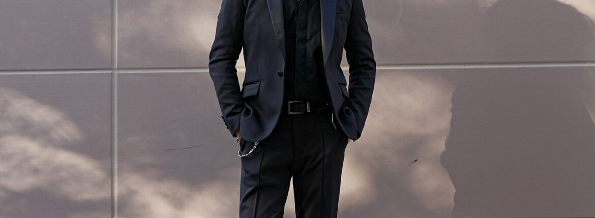 1PIU1UGUALE3 (ウノピュウノウグァーレトレ) SMOKING JACKET (スモーキング ジャケット) 40G FULLY DULL JERSEY タキシード ジャケット BLACK (ブラック) MADE IN JAPAN (日本製) 【Alto e Diritto 別注】のイメージ