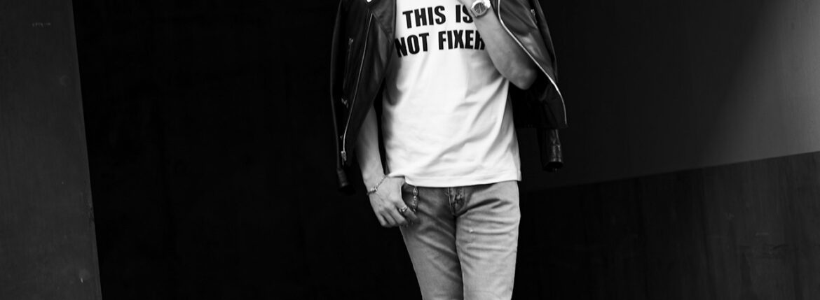 FIXER THUNDERCAT 925 STERLING SILVER BLACK // SAINT LAURENT L01 MOTORCYCLE JACKET BLACK // FIXER FTS-06 THIS IS NOT FIXER WHITE // Balvenie Wilhelm CRUSADER BRACELET 925 SILVER WHITE DIAMOND // Balvenie Wilhelm VALIANT WALLET CHAIN 2CLIP 9PIEACE 925 SILVER // SAINT LAURENT D02 SKINNY-FIT JEANS SANTA MONICA BLUE // WH × FIXER WHFX-0010 PECOS BOOTS CHARLES F. STEAD JANUS CALF JET BLACK フィクサー サンダーキャット 925シルバー サンローラン ダウルライダース Tシャツ ホワイト バルヴェニーヴィルヘルム クルセーダーブレスレット ヴァリアントウォレットチェーン ダブルエイチ ペコスブーツ 愛知 名古屋 Alto e Diritto altoediritto アルトエデリット