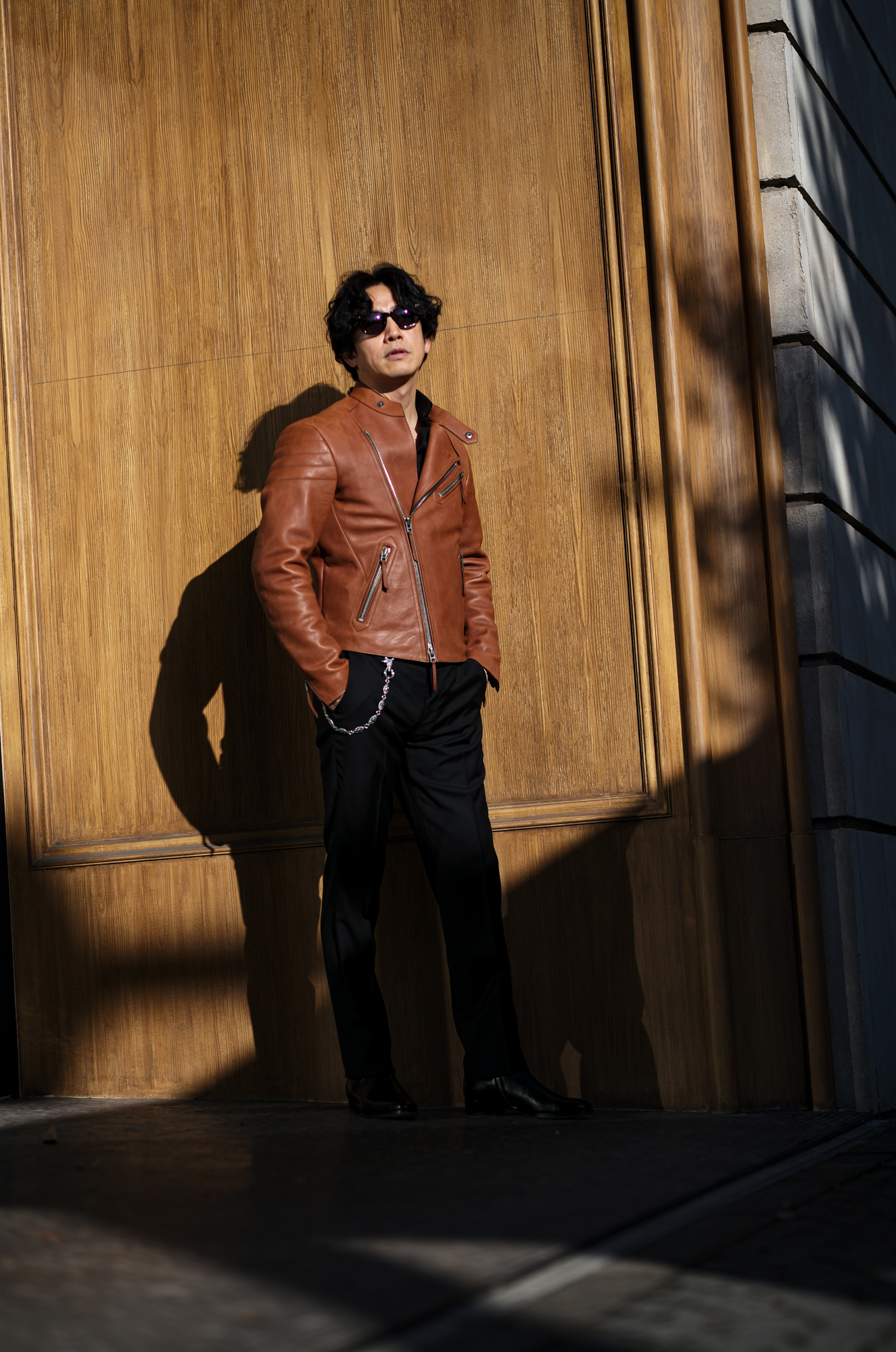 TOM FORD (トムフォード) BUFFALO GRAIN LEATHER ASYMMETRIC RACER (バッファロー グレインレザー アシメトリック レーサー) バッファローレザー セミダブル ライダース ジャケット HAZELNUT (ヘーゼルナッツ) Made in italy (イタリア製) 愛知 名古屋 Alto e Diritto altoediritto アルトエデリット