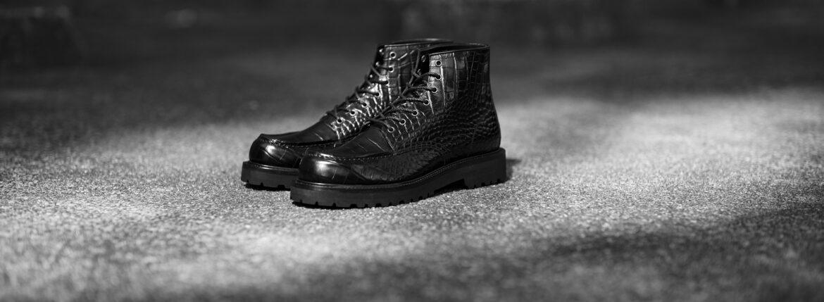 その黒は、もう普通ではない。— That Black Is No Longer Ordinary. — WHS-0755MP Crocodile Embossed Leather JAPAN 日本 愛知 名古屋 Alto e Diritto altoediritto アルトエデリット モックブーツ レザーブーツ クロコダイル 型押し