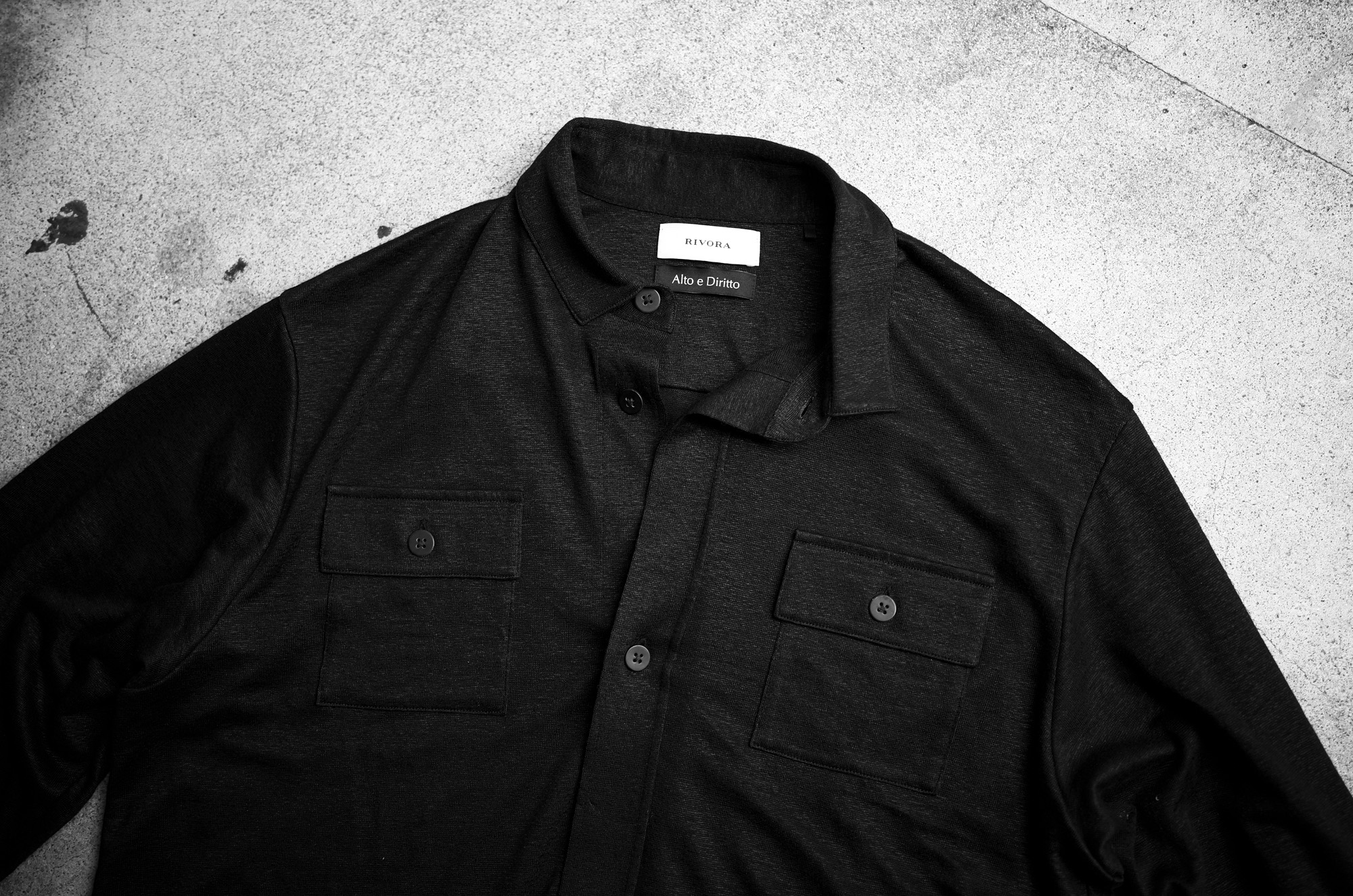 — 2027 SS Alto e Diritto × RIVORA VINTAGE LINEN JERSEY WORK SHIRTS / Quiet Texture. 静かな質感。 — JAPAN 日本 愛知 名古屋 Alto e Diritto altoediritto アルトエデリット リヴォラ リネン ジャージー ワークシャツ ブラック